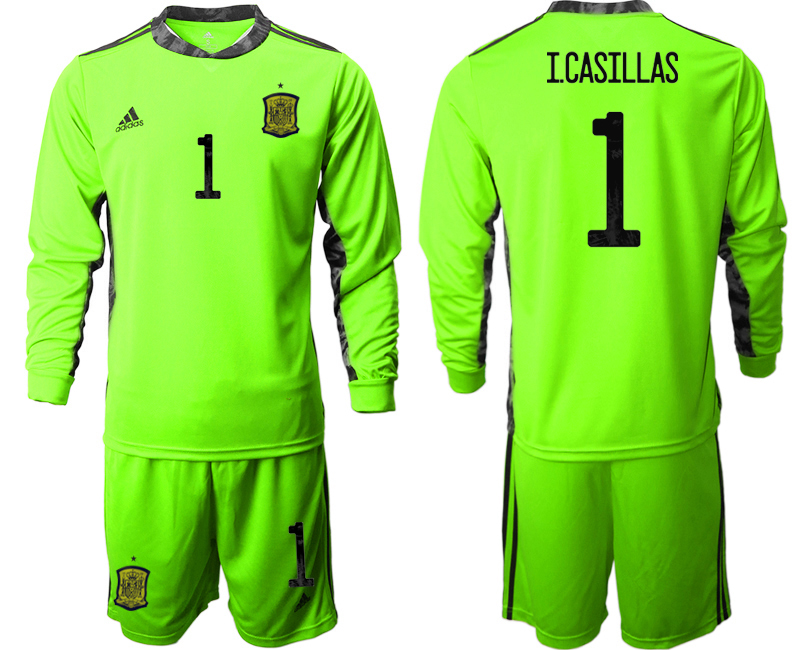 Men 2021 European Cup Spain green Long sleeve goalkeeper #1 Soccer Jersey->spain jersey->Soccer Country Jersey